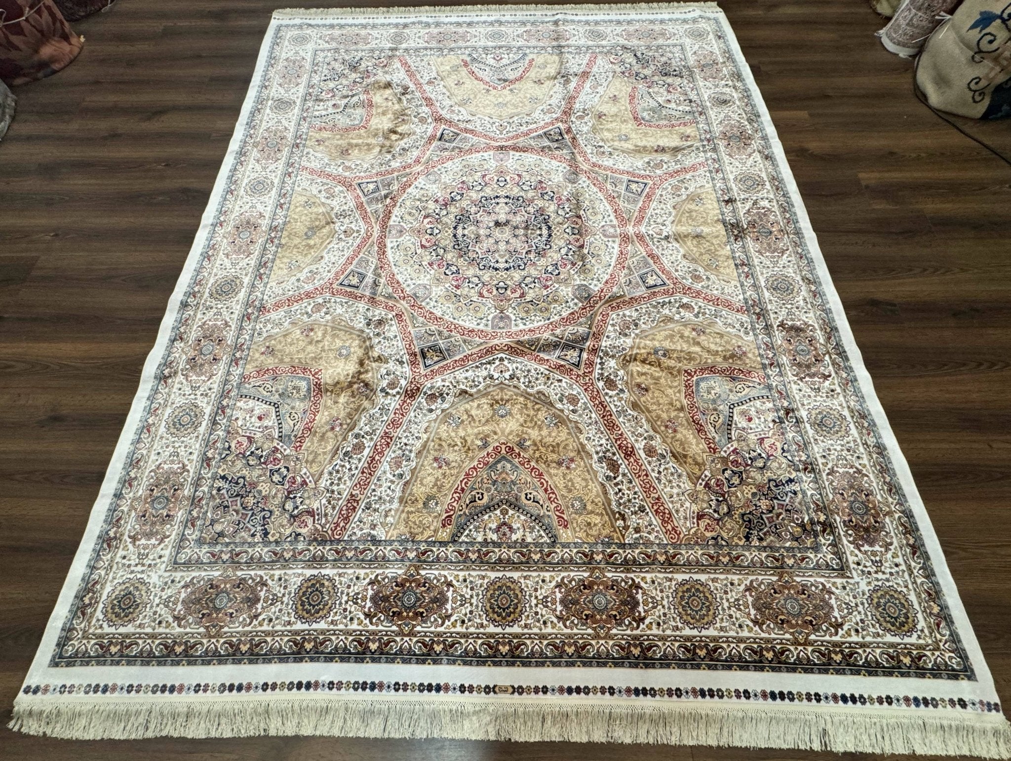 Turkish Silk Rug 8x10, Dome Design, Hereke Carpet, Bamboo Silk, New - Jewel RugsShopify CollectiveHUNTEDFOX - Turkish Silk Rug 8x10, Dome Design, Hereke Carpet, Bamboo Silk, New