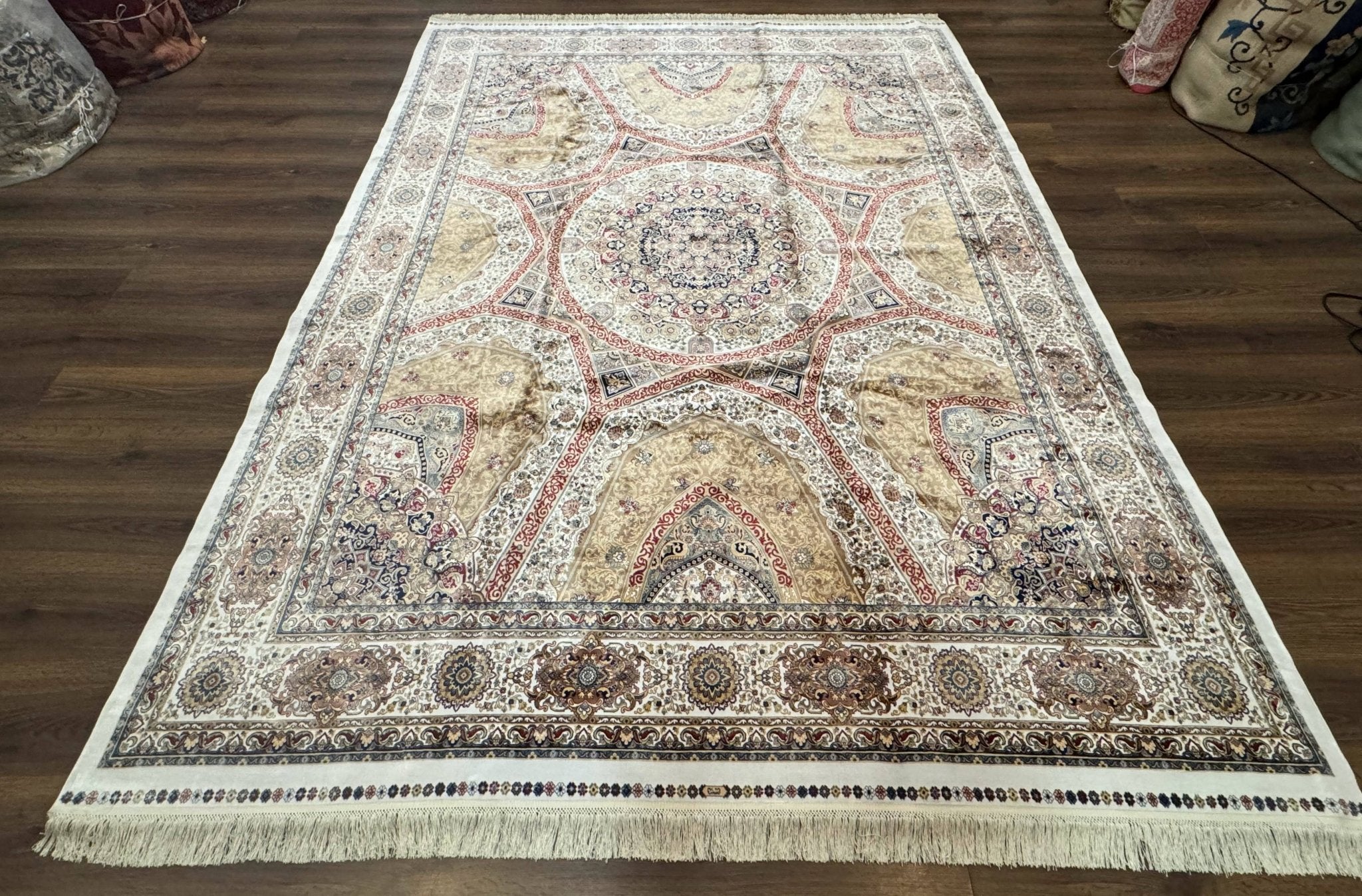 Turkish Silk Rug 8x10, Dome Design, Hereke Carpet, Bamboo Silk, New - Jewel RugsShopify CollectiveHUNTEDFOX - Turkish Silk Rug 8x10, Dome Design, Hereke Carpet, Bamboo Silk, New