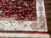 Turkish Silk Rug 8x10, Red & Ivory, Hunting Design, Bamboo Silk, New - Jewel RugsShopify CollectiveHUNTEDFOX - Turkish Silk Rug 8x10, Red & Ivory, Hunting Design, Bamboo Silk, New