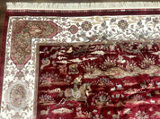 Turkish Silk Rug 8x10, Red & Ivory, Hunting Design, Bamboo Silk, New - Jewel RugsShopify CollectiveHUNTEDFOX - Turkish Silk Rug 8x10, Red & Ivory, Hunting Design, Bamboo Silk, New