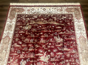 Turkish Silk Rug 8x10, Red & Ivory, Hunting Design, Bamboo Silk, New - Jewel RugsShopify CollectiveHUNTEDFOX - Turkish Silk Rug 8x10, Red & Ivory, Hunting Design, Bamboo Silk, New