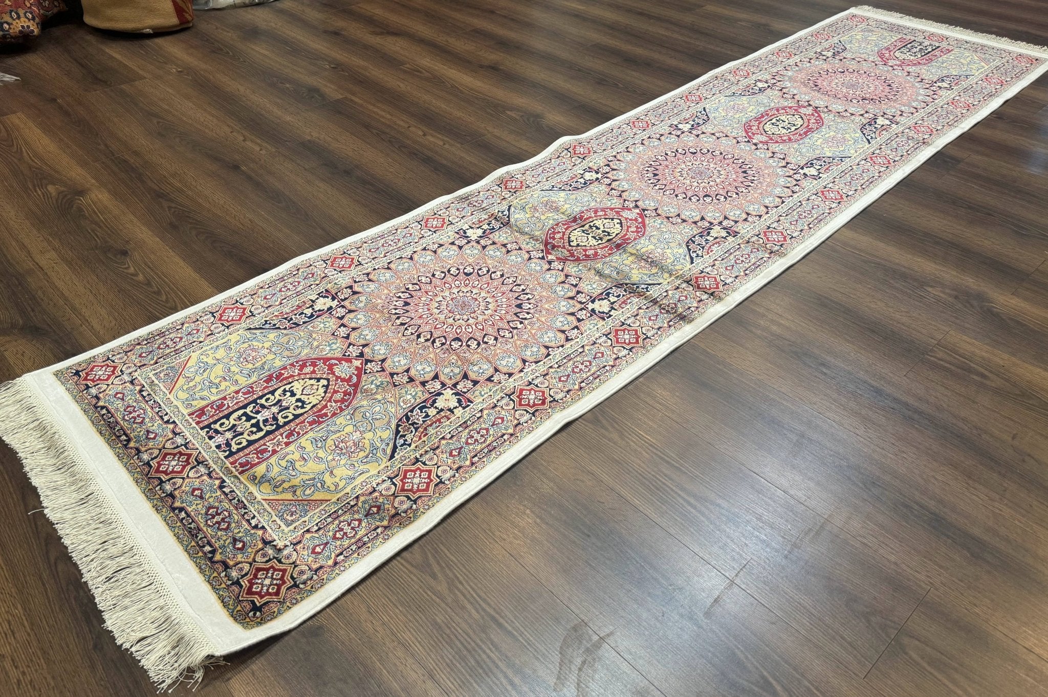 Turkish Silk Runner Rug 2.6 x 10, Dome Design, Hereke Runner, Bamboo Silk, New - Jewel RugsShopify CollectiveHUNTEDFOX - Turkish Silk Runner Rug 2.6 x 10, Dome Design, Hereke Runner, Bamboo Silk, New