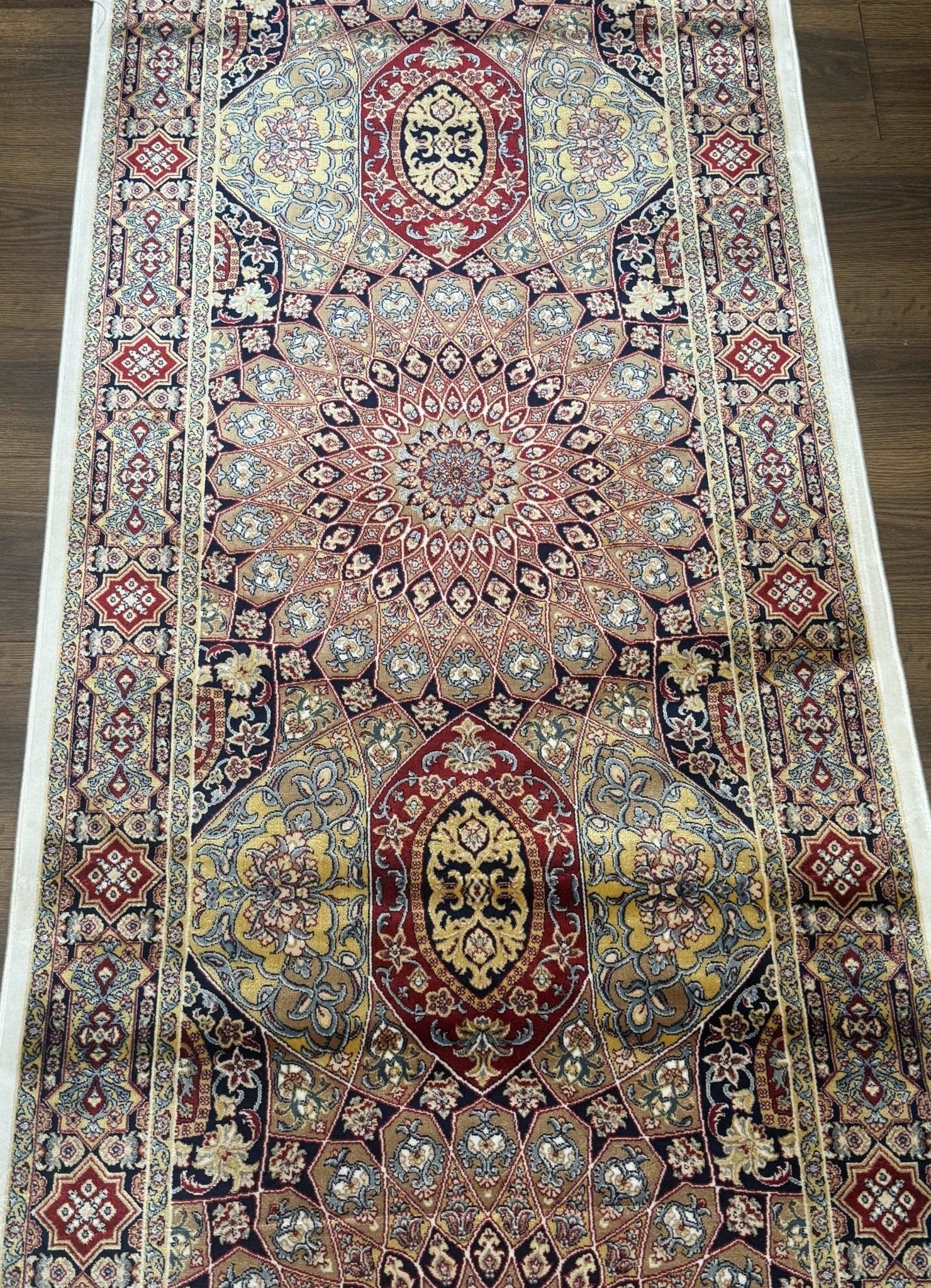 Turkish Silk Runner Rug 2.6 x 10, Dome Design, Hereke Runner, Bamboo Silk, New - Jewel RugsShopify CollectiveHUNTEDFOX - Turkish Silk Runner Rug 2.6 x 10, Dome Design, Hereke Runner, Bamboo Silk, New