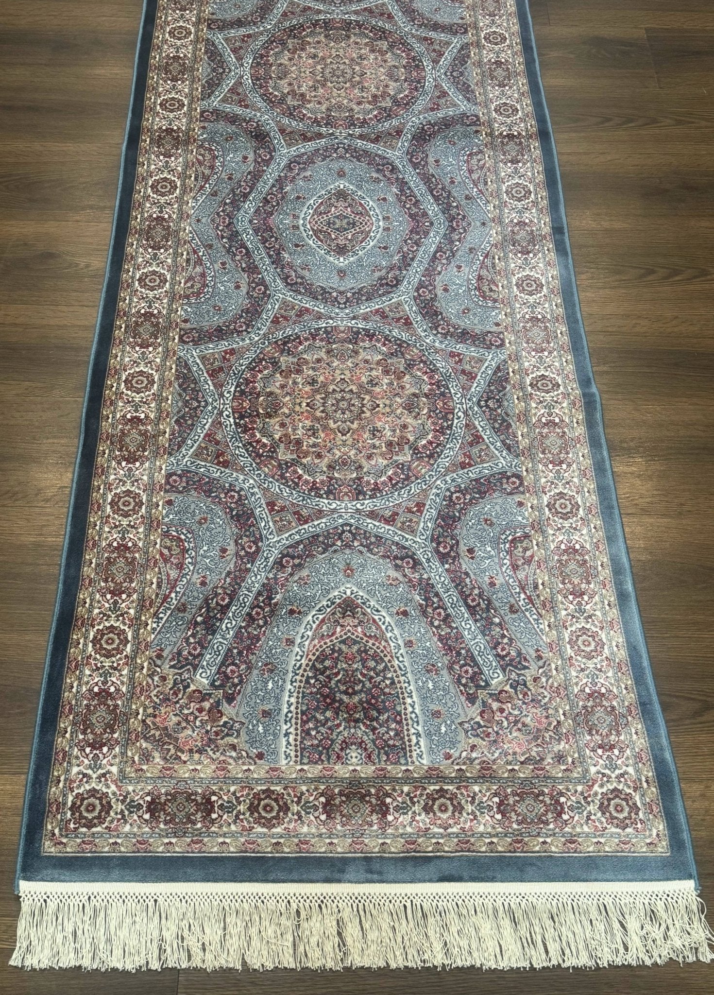 Turkish Silk Runner Rug 2.6 x 10, Light Blue Carpet, Bamboo Silk, New - Jewel RugsShopify CollectiveHUNTEDFOX - Turkish Silk Runner Rug 2.6 x 10, Light Blue Carpet, Bamboo Silk, New