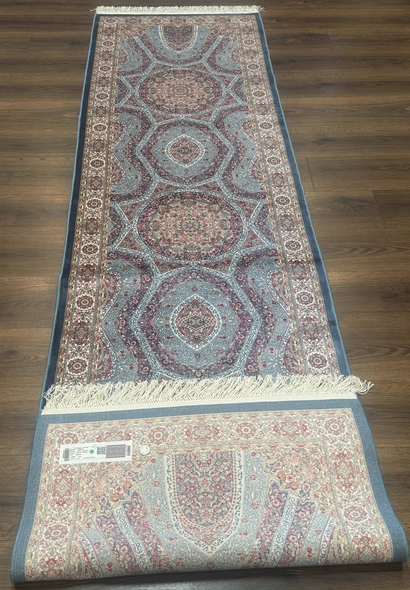 Turkish Silk Runner Rug 2.6 x 10, Light Blue Carpet, Bamboo Silk, New - Jewel RugsShopify CollectiveHUNTEDFOX - Turkish Silk Runner Rug 2.6 x 10, Light Blue Carpet, Bamboo Silk, New
