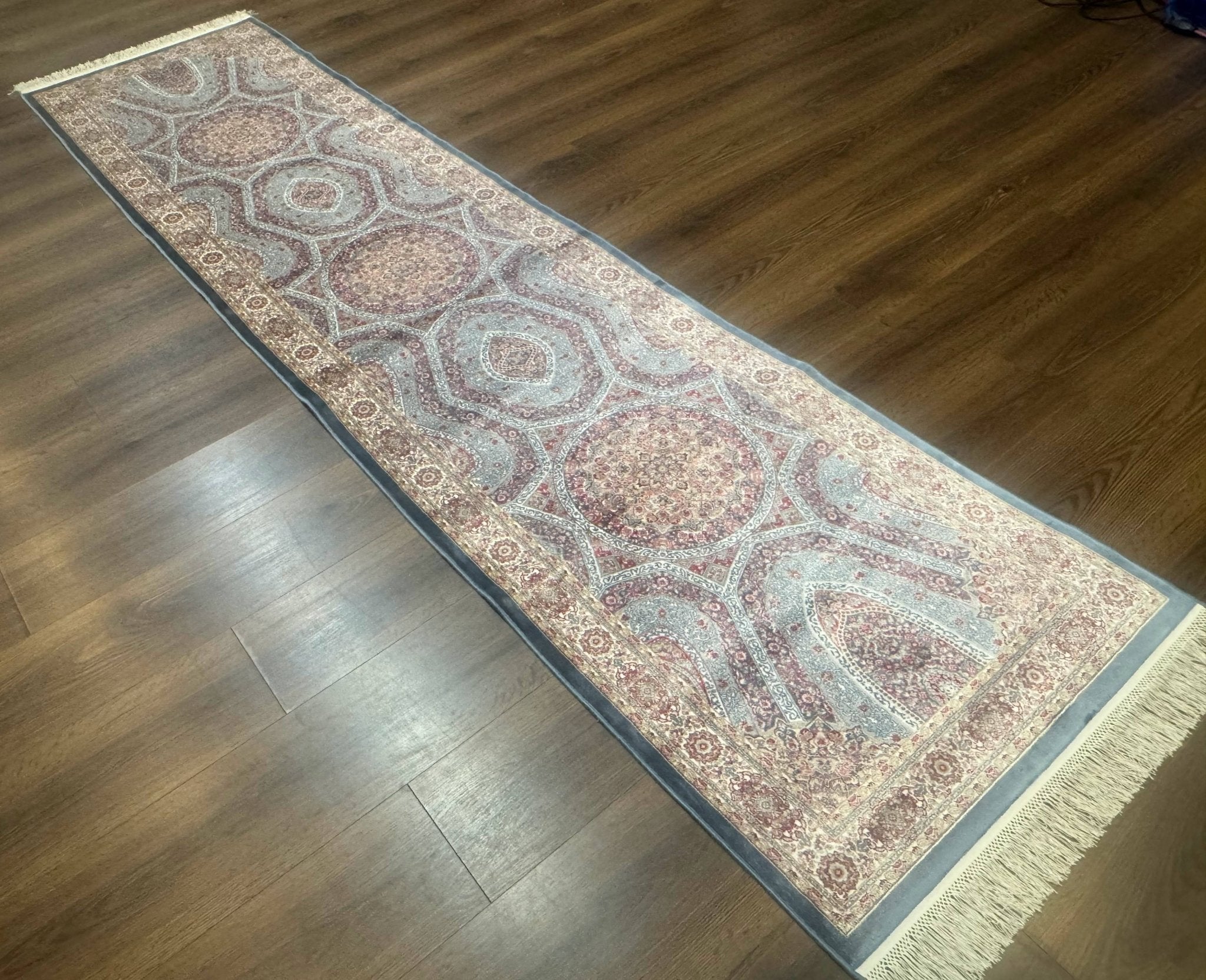 Turkish Silk Runner Rug 2.6 x 10, Light Blue Carpet, Bamboo Silk, New - Jewel RugsShopify CollectiveHUNTEDFOX - Turkish Silk Runner Rug 2.6 x 10, Light Blue Carpet, Bamboo Silk, New