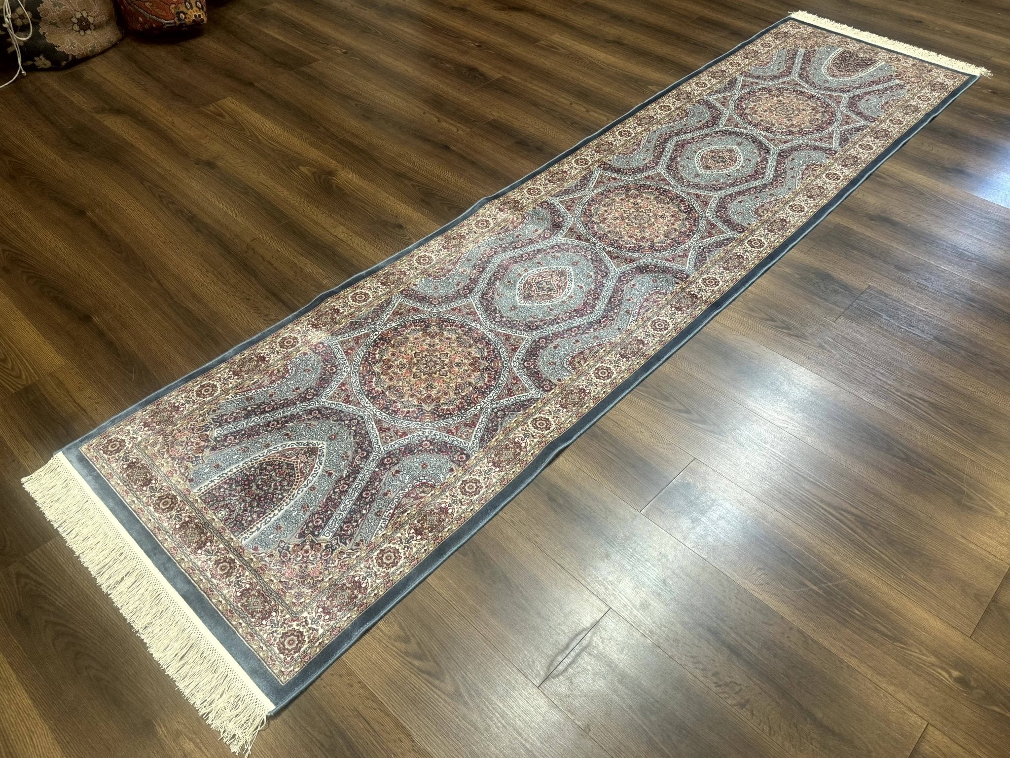 Turkish Silk Runner Rug 2.6 x 10, Light Blue Carpet, Bamboo Silk, New - Jewel RugsShopify CollectiveHUNTEDFOX - Turkish Silk Runner Rug 2.6 x 10, Light Blue Carpet, Bamboo Silk, New