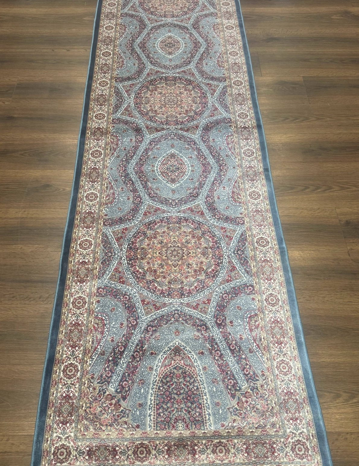 Turkish Silk Runner Rug 2.6 x 10, Light Blue Carpet, Bamboo Silk, New - Jewel RugsShopify CollectiveHUNTEDFOX - Turkish Silk Runner Rug 2.6 x 10, Light Blue Carpet, Bamboo Silk, New