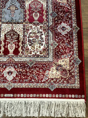 Turkish Silk Runner Rug 2.6 x 11.6, Panel Design, Dark Red Ivory, Bamboo Silk, New - Jewel RugsShopify CollectiveHUNTEDFOX - Turkish Silk Runner Rug 2.6 x 11.6, Panel Design, Dark Red Ivory, Bamboo Silk, New