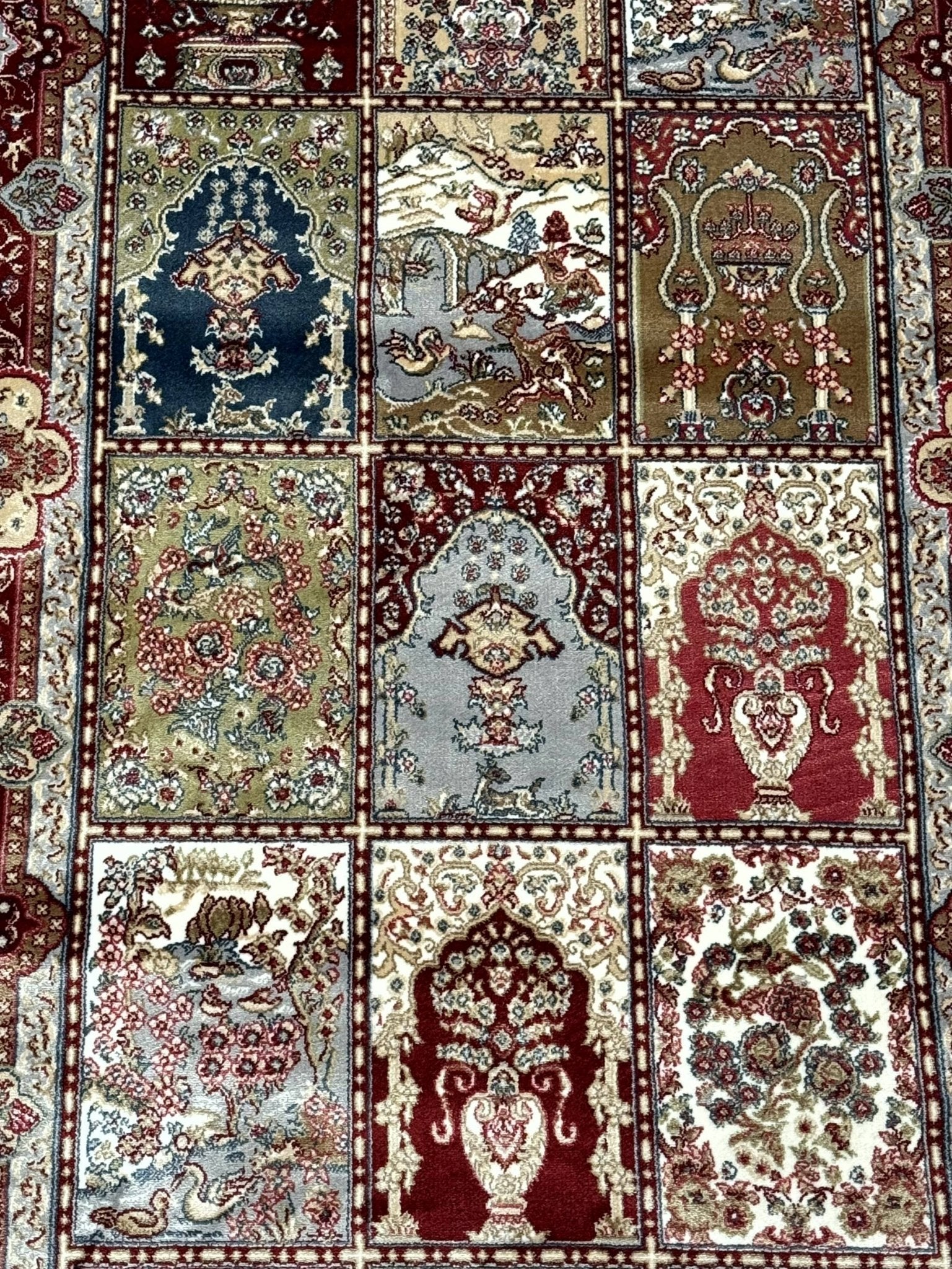 Turkish Silk Runner Rug 2.6 x 11.6, Panel Design, Dark Red Ivory, Bamboo Silk, New - Jewel RugsShopify CollectiveHUNTEDFOX - Turkish Silk Runner Rug 2.6 x 11.6, Panel Design, Dark Red Ivory, Bamboo Silk, New