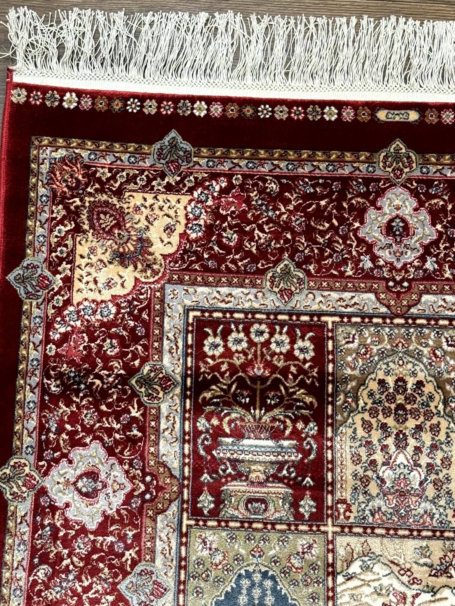 Turkish Silk Runner Rug 2.6 x 11.6, Panel Design, Dark Red Ivory, Bamboo Silk, New - Jewel RugsShopify CollectiveHUNTEDFOX - Turkish Silk Runner Rug 2.6 x 11.6, Panel Design, Dark Red Ivory, Bamboo Silk, New