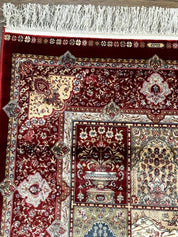 Turkish Silk Runner Rug 2.6 x 11.6, Panel Design, Dark Red Ivory, Bamboo Silk, New - Jewel RugsShopify CollectiveHUNTEDFOX - Turkish Silk Runner Rug 2.6 x 11.6, Panel Design, Dark Red Ivory, Bamboo Silk, New