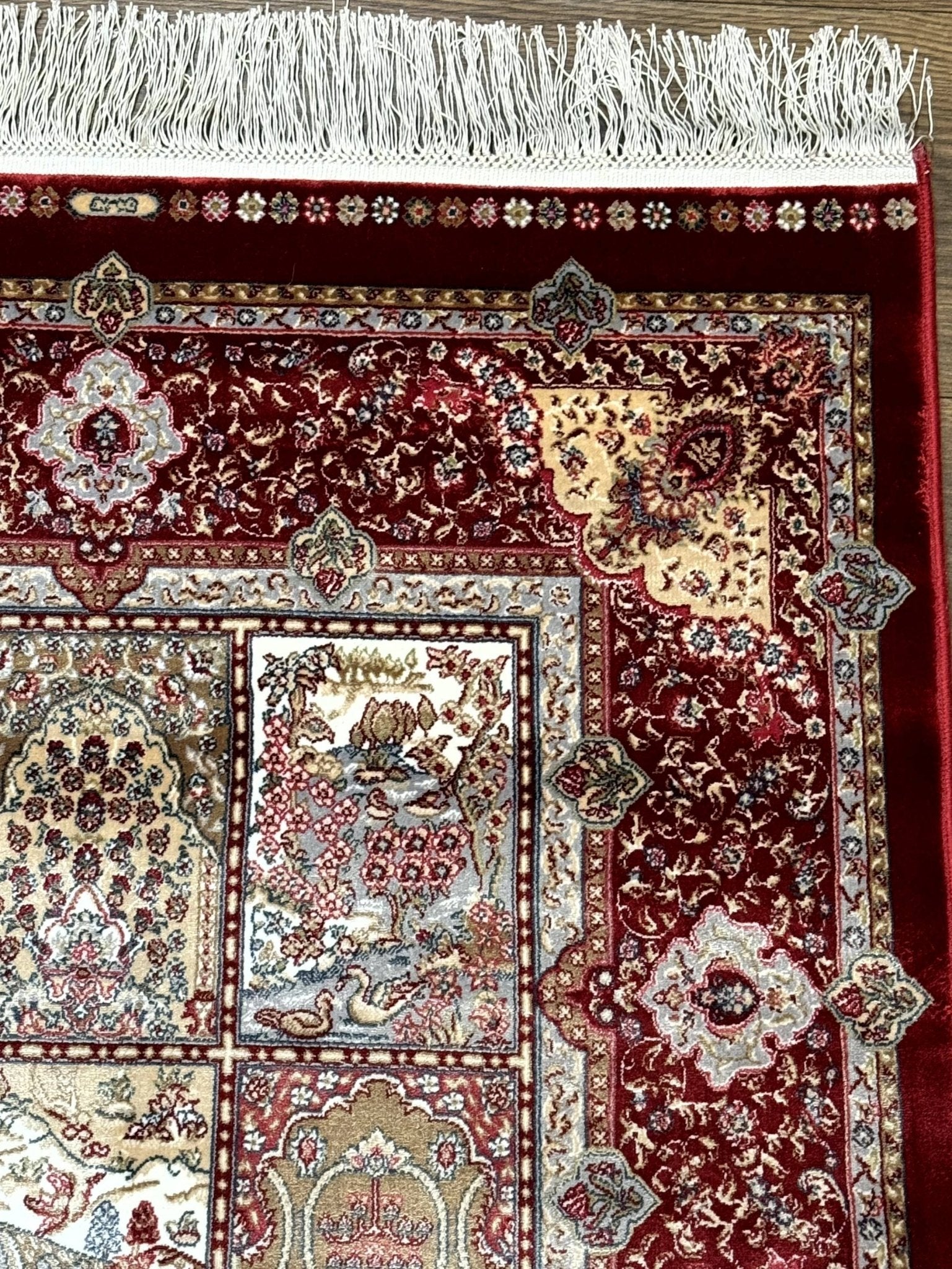 Turkish Silk Runner Rug 2.6 x 11.6, Panel Design, Dark Red Ivory, Bamboo Silk, New - Jewel RugsShopify CollectiveHUNTEDFOX - Turkish Silk Runner Rug 2.6 x 11.6, Panel Design, Dark Red Ivory, Bamboo Silk, New