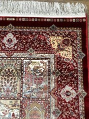 Turkish Silk Runner Rug 2.6 x 11.6, Panel Design, Dark Red Ivory, Bamboo Silk, New - Jewel RugsShopify CollectiveHUNTEDFOX - Turkish Silk Runner Rug 2.6 x 11.6, Panel Design, Dark Red Ivory, Bamboo Silk, New