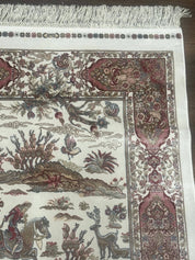 Turkish Silk Runner Rug 2.6 x 8, Hunting Design, Ivory, Bamboo Silk, New - Jewel RugsShopify CollectiveHUNTEDFOX - Turkish Silk Runner Rug 2.6 x 8, Hunting Design, Ivory, Bamboo Silk, New