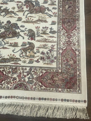 Turkish Silk Runner Rug 2.6 x 8, Hunting Design, Ivory, Bamboo Silk, New - Jewel RugsShopify CollectiveHUNTEDFOX - Turkish Silk Runner Rug 2.6 x 8, Hunting Design, Ivory, Bamboo Silk, New