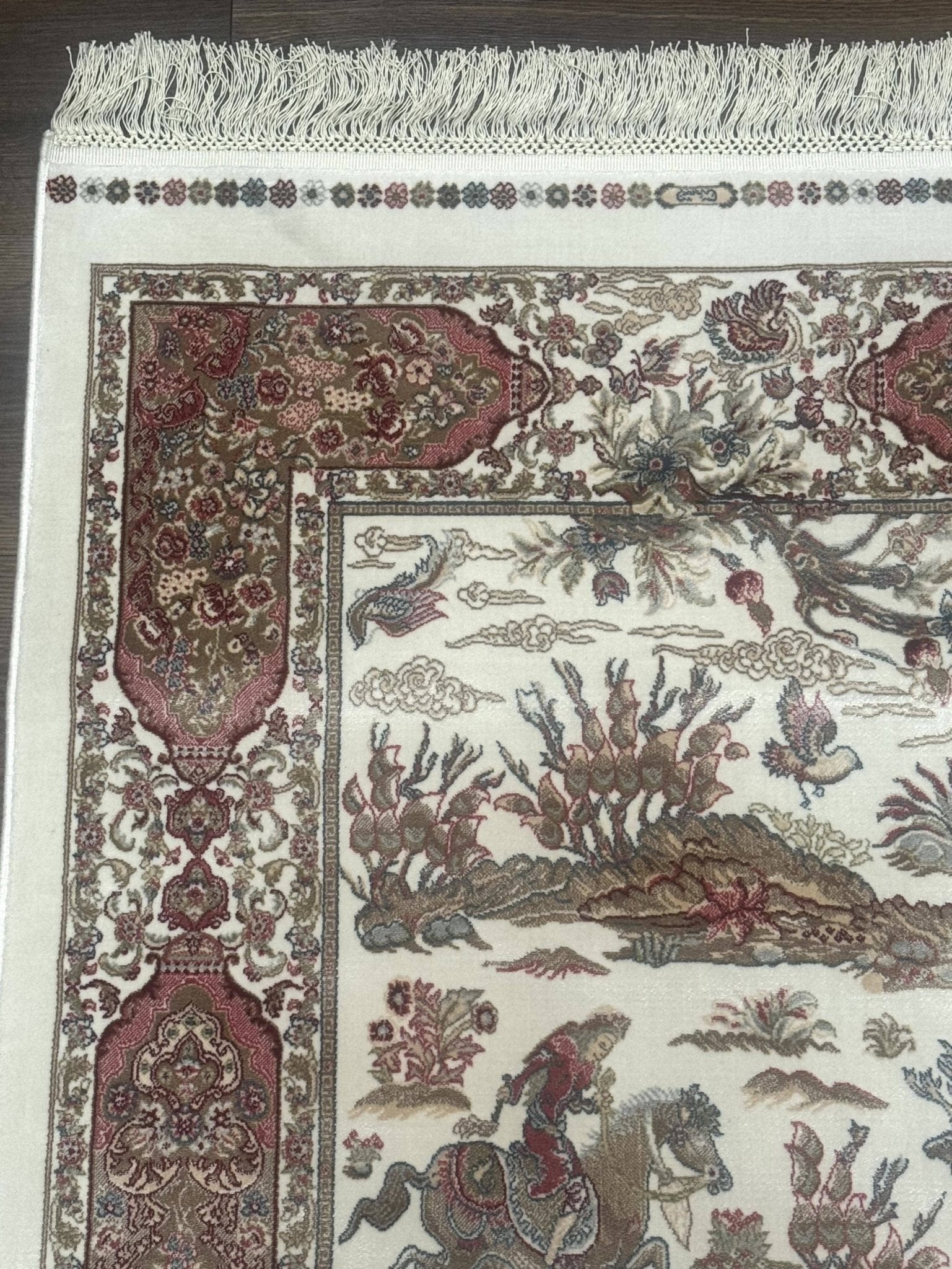 Turkish Silk Runner Rug 2.6 x 8, Hunting Design, Ivory, Bamboo Silk, New - Jewel RugsShopify CollectiveHUNTEDFOX - Turkish Silk Runner Rug 2.6 x 8, Hunting Design, Ivory, Bamboo Silk, New