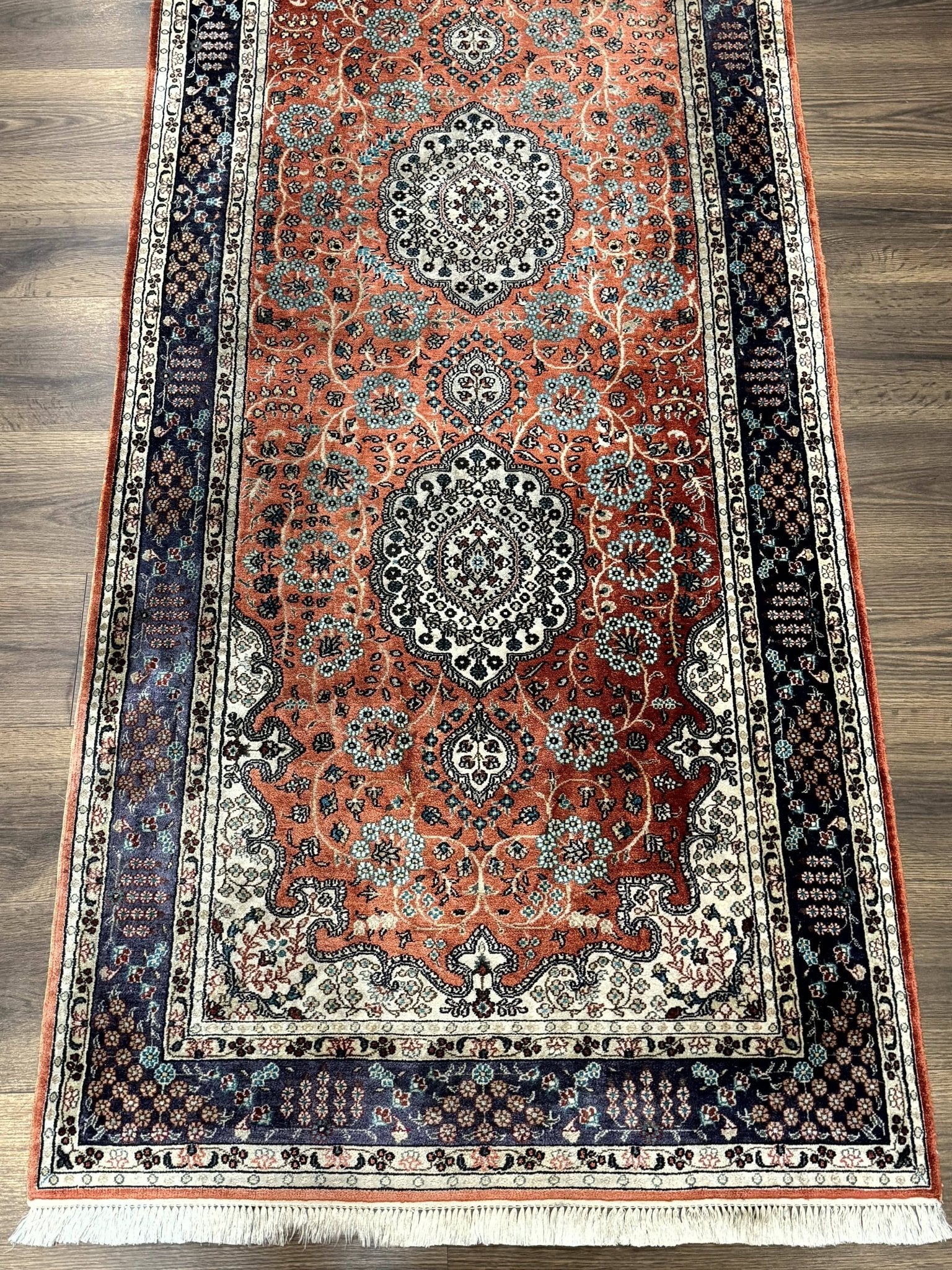 Turkish Silk Runner Rug 3x8, Short Runner Rug, Red, Floral Medallions, Very Fine 360 KPSI, 3 x 8 Runner - Jewel RugsShopify CollectiveHUNTEDFOX - Turkish Silk Runner Rug 3x8, Short Runner Rug, Red, Floral Medallions, Very Fine 360 KPSI, 3 x 8 Runner