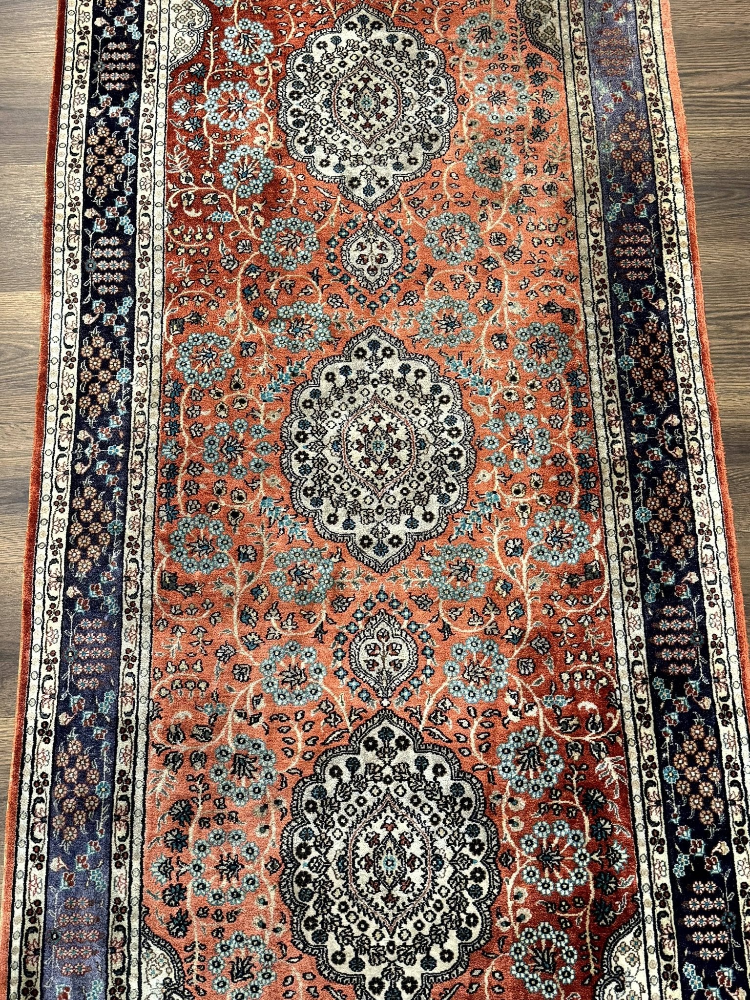 Turkish Silk Runner Rug 3x8, Short Runner Rug, Red, Floral Medallions, Very Fine 360 KPSI, 3 x 8 Runner - Jewel RugsShopify CollectiveHUNTEDFOX - Turkish Silk Runner Rug 3x8, Short Runner Rug, Red, Floral Medallions, Very Fine 360 KPSI, 3 x 8 Runner