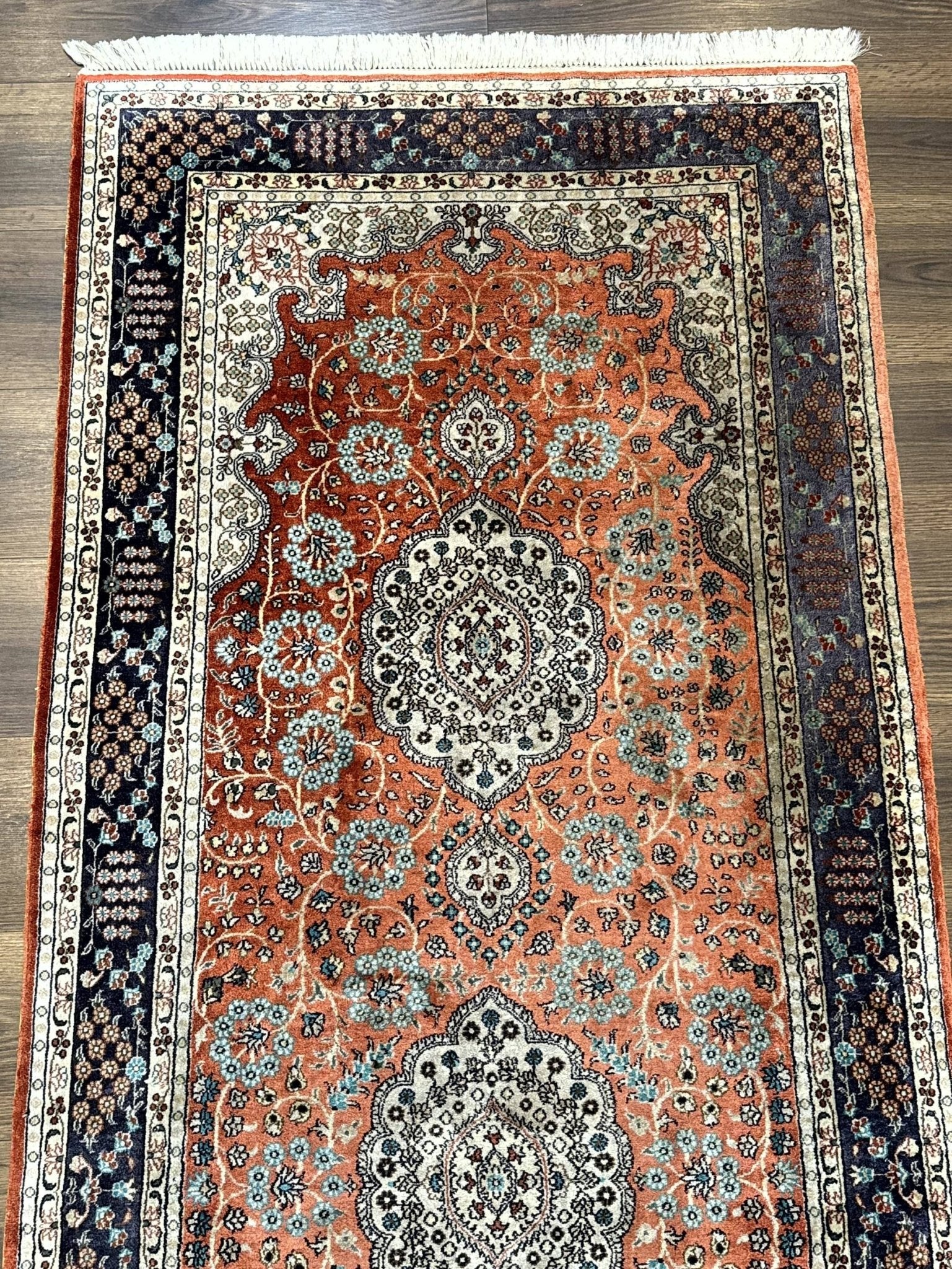 Turkish Silk Runner Rug 3x8, Short Runner Rug, Red, Floral Medallions, Very Fine 360 KPSI, 3 x 8 Runner - Jewel RugsShopify CollectiveHUNTEDFOX - Turkish Silk Runner Rug 3x8, Short Runner Rug, Red, Floral Medallions, Very Fine 360 KPSI, 3 x 8 Runner