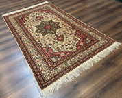 Turkish Sivas Rug 4x6, Floral Medallion, Beige Pink - Red Green, Handmade - Jewel RugsShopify CollectiveHUNTEDFOX - Turkish Sivas Rug 4x6, Floral Medallion, Beige Pink - Red Green, Handmade