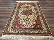 Turkish Sivas Rug 4x6, Floral Medallion, Beige Pink - Red Green, Handmade - Jewel RugsShopify CollectiveHUNTEDFOX - Turkish Sivas Rug 4x6, Floral Medallion, Beige Pink - Red Green, Handmade