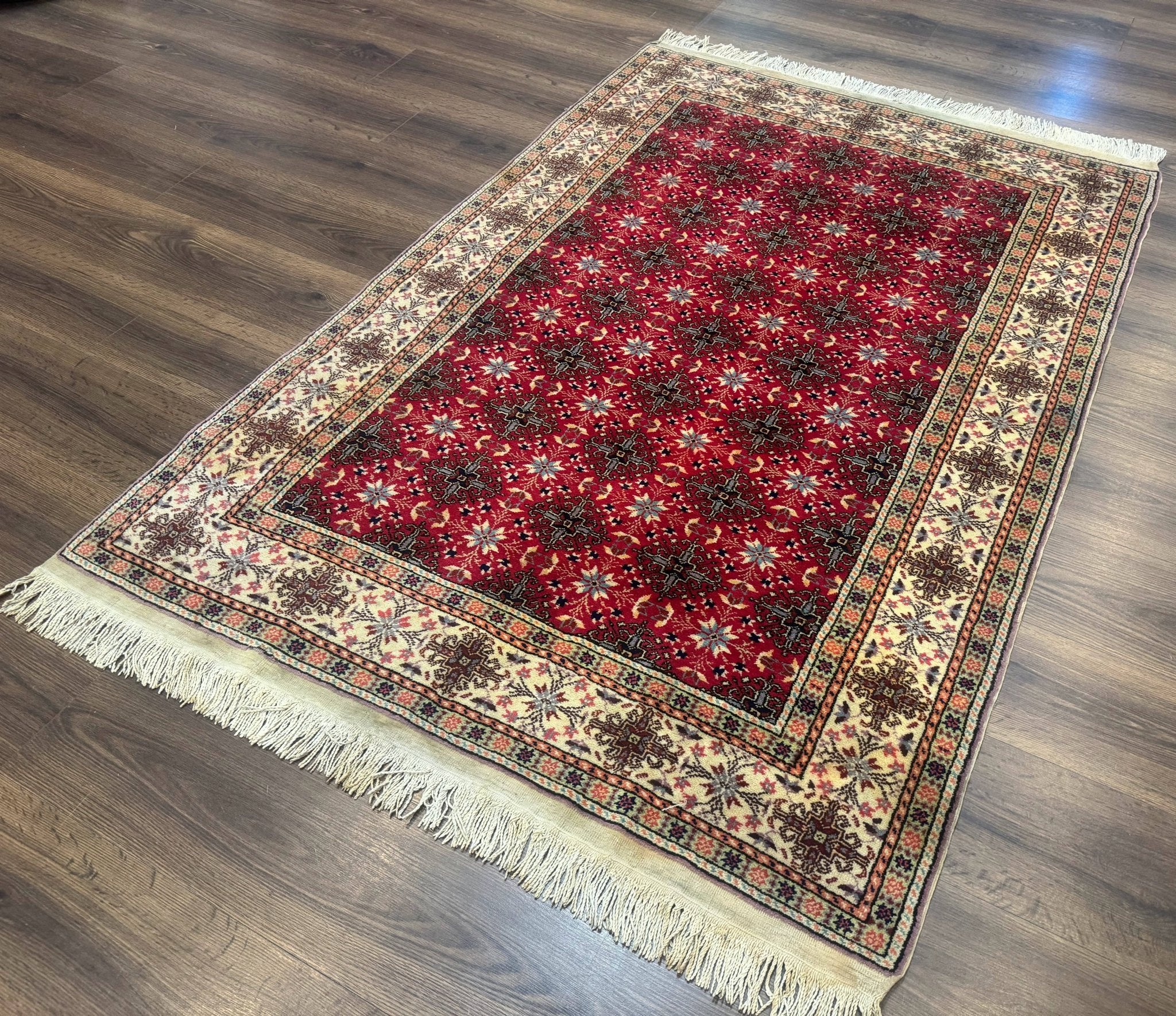 Turkish Sivas Rug 4x6, Red and Cream, Allover Design, Handmade Vintage - Jewel RugsShopify CollectiveHUNTEDFOX - Turkish Sivas Rug 4x6, Red and Cream, Allover Design, Handmade Vintage