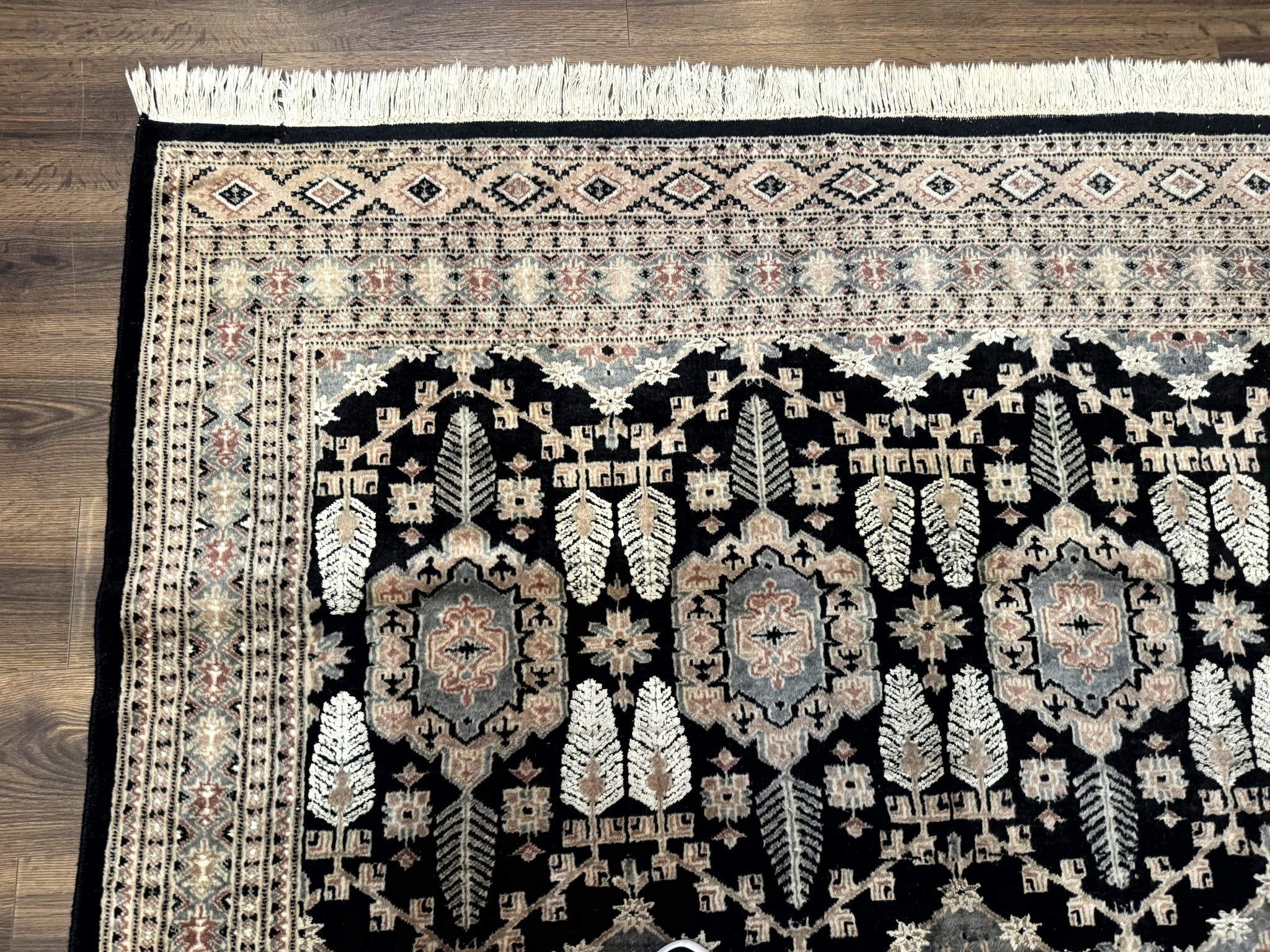 Turkoman Bokhara Rug 6x9, Pakistani Carpet, Black, Hand Knotted - Jewel RugsShopify CollectiveHUNTEDFOX - Turkoman Bokhara Rug 6x9, Pakistani Carpet, Black, Hand Knotted