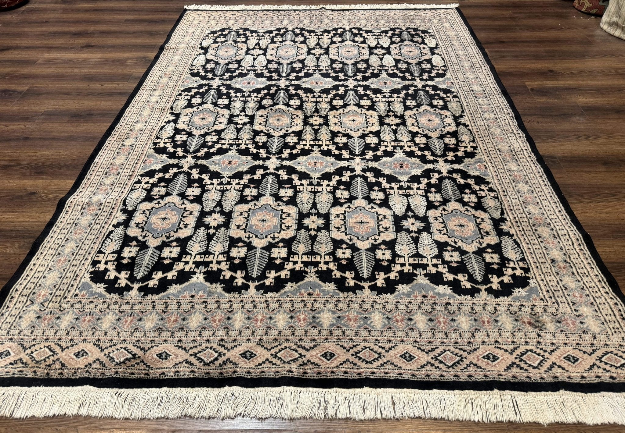Turkoman Bokhara Rug 6x9, Pakistani Carpet, Black, Hand Knotted - Jewel RugsShopify CollectiveHUNTEDFOX - Turkoman Bokhara Rug 6x9, Pakistani Carpet, Black, Hand Knotted