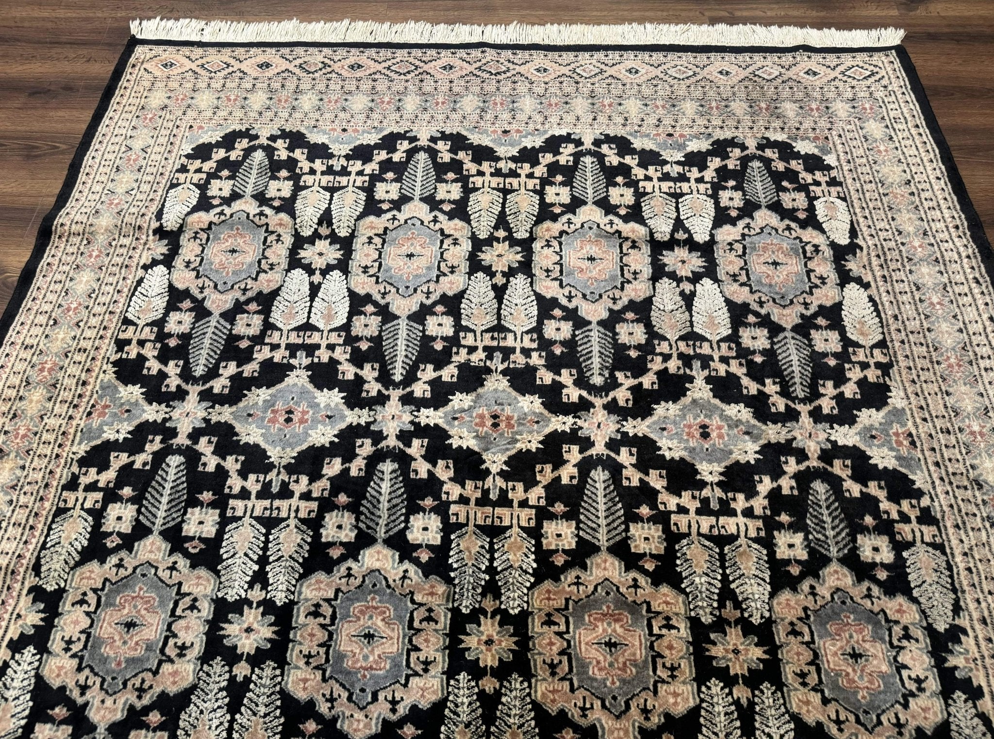 Turkoman Bokhara Rug 6x9, Pakistani Carpet, Black, Hand Knotted - Jewel RugsShopify CollectiveHUNTEDFOX - Turkoman Bokhara Rug 6x9, Pakistani Carpet, Black, Hand Knotted