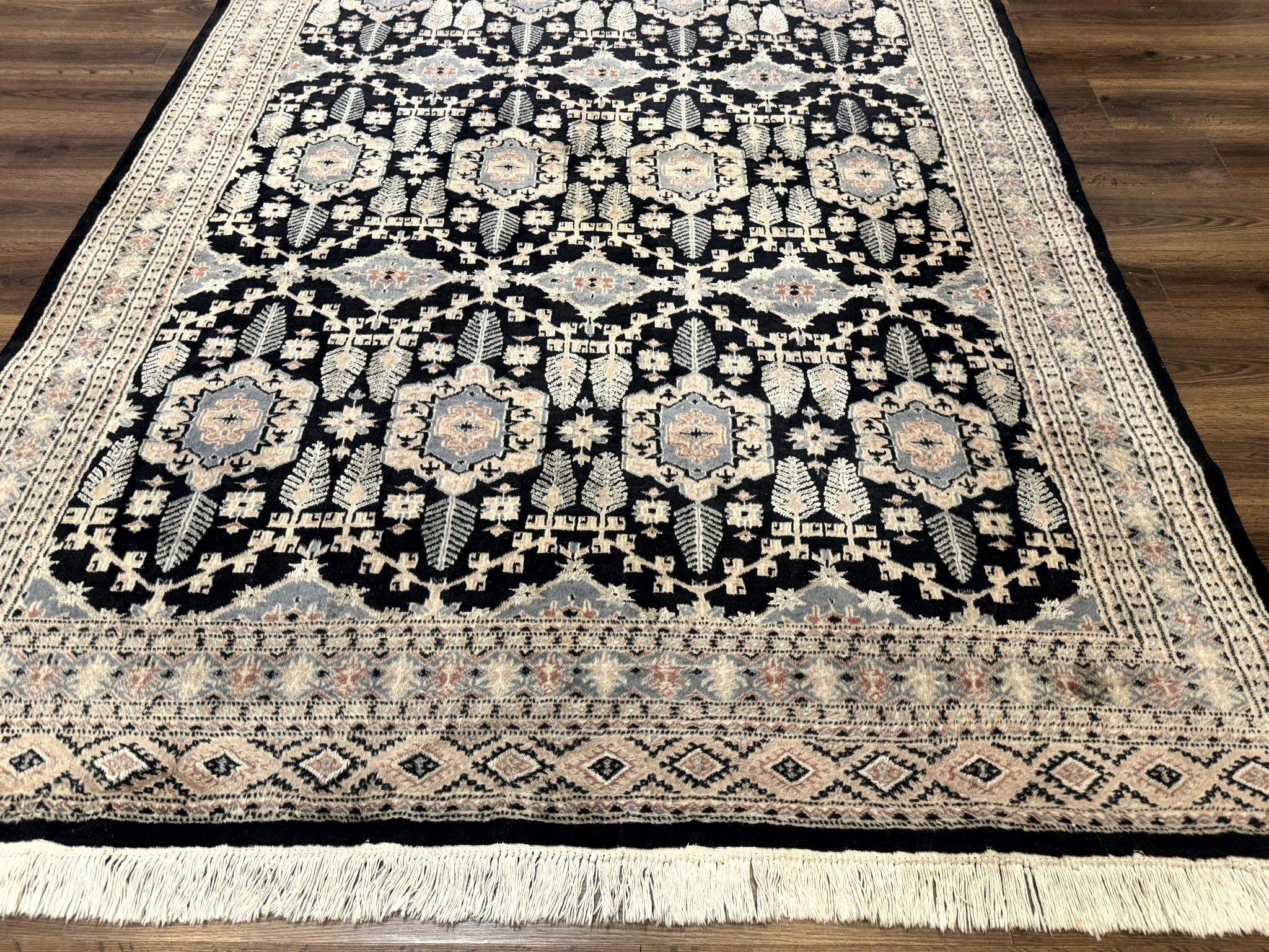 Turkoman Bokhara Rug 6x9, Pakistani Carpet, Black, Hand Knotted - Jewel RugsShopify CollectiveHUNTEDFOX - Turkoman Bokhara Rug 6x9, Pakistani Carpet, Black, Hand Knotted