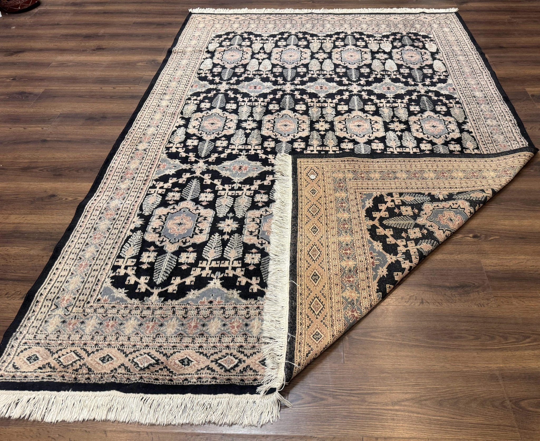 Turkoman Bokhara Rug 6x9, Pakistani Carpet, Black, Hand Knotted - Jewel RugsShopify CollectiveHUNTEDFOX - Turkoman Bokhara Rug 6x9, Pakistani Carpet, Black, Hand Knotted