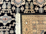 Turkoman Bokhara Rug 6x9, Pakistani Carpet, Black, Hand Knotted - Jewel RugsShopify CollectiveHUNTEDFOX - Turkoman Bokhara Rug 6x9, Pakistani Carpet, Black, Hand Knotted