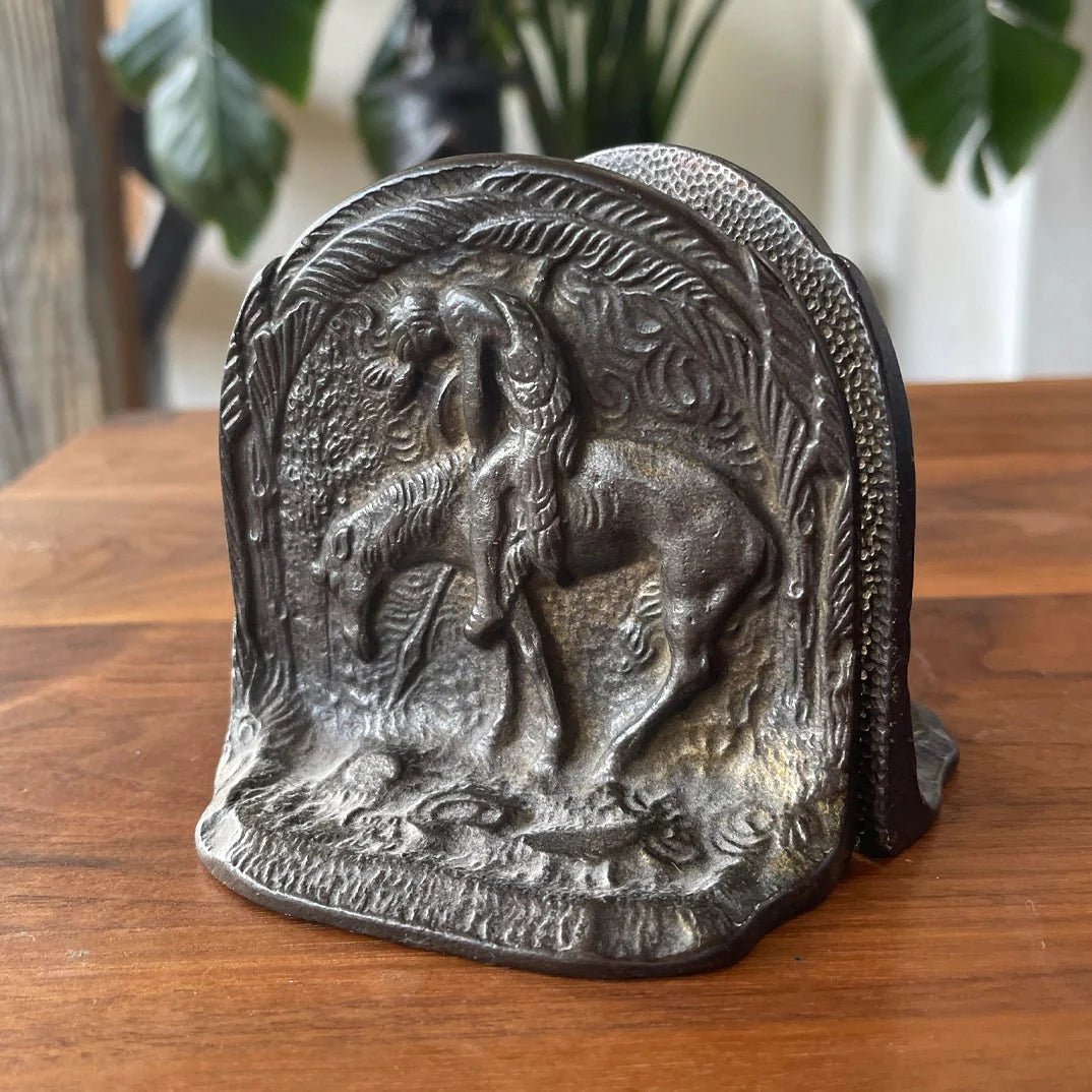 Vintage Bronze Indian Bookends | End of Trail Western Decor Vintage Bronze Indian Bookends | End of Trail Western Decor
