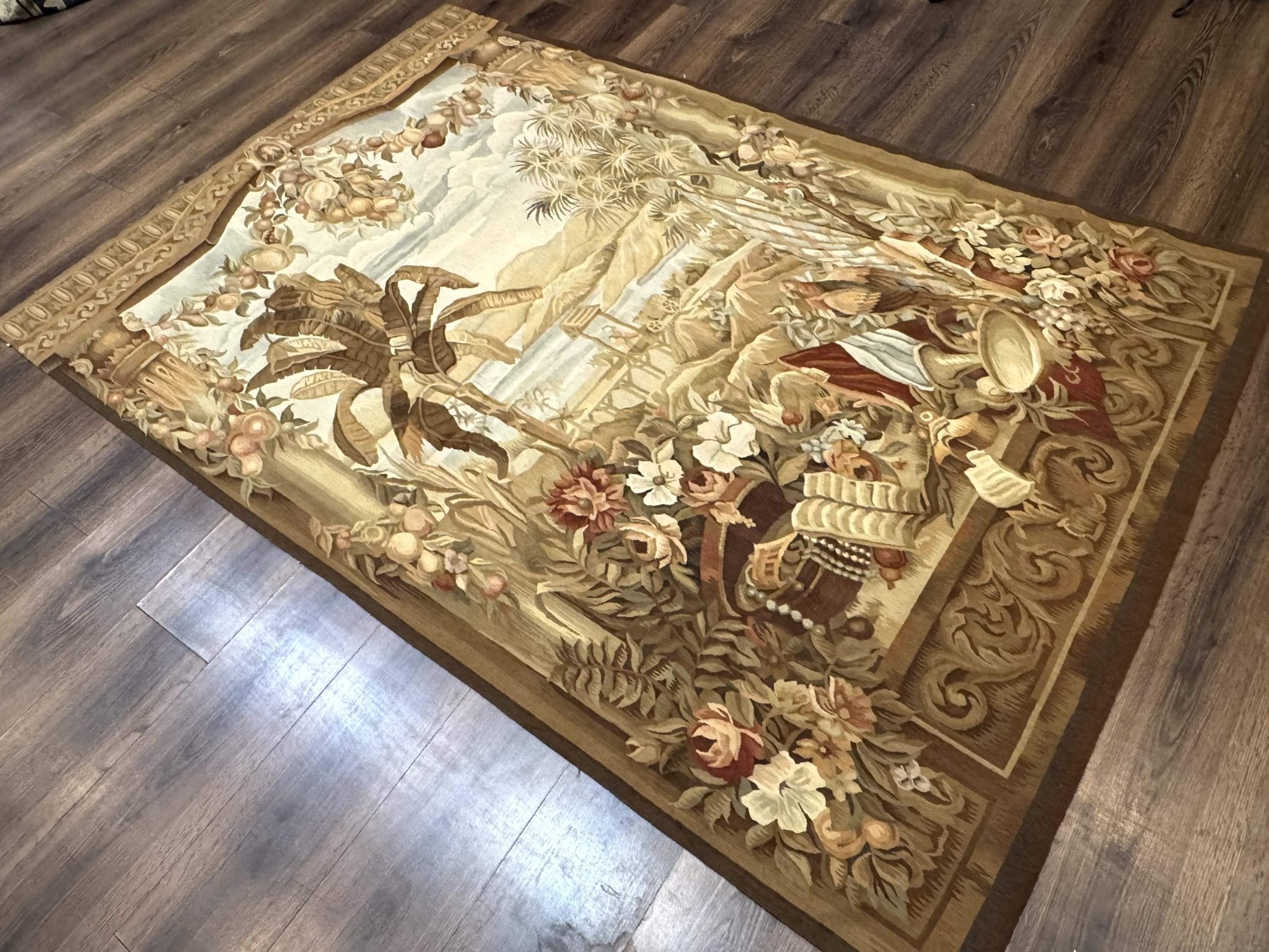 Vintage French Tapestry 5x7, Handmade, Wool, Aubusson Weave - Jewel RugsShopify CollectiveHUNTEDFOX - Vintage French Tapestry 5x7, Handmade, Wool, Aubusson Weave