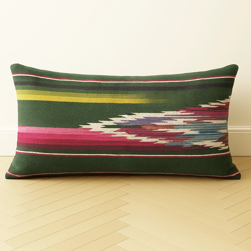 Vintage Green Striped Saltillo Accent Pillow - BAJA CHICGreenHUNTERHUNTEDFOX - Vintage Green Striped Saltillo Accent Pillow