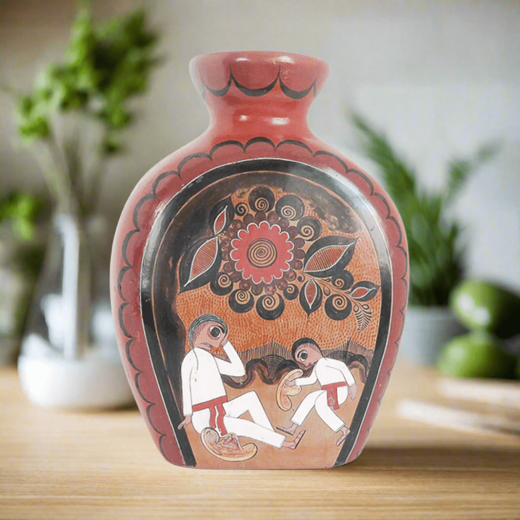 Vintage Mexican Hand - Painted Folk Art Terra Cotta Vase - BAJA CHICHOME DECORNATIVEHUNTEDFOX - hand painted Mexican folk art vase