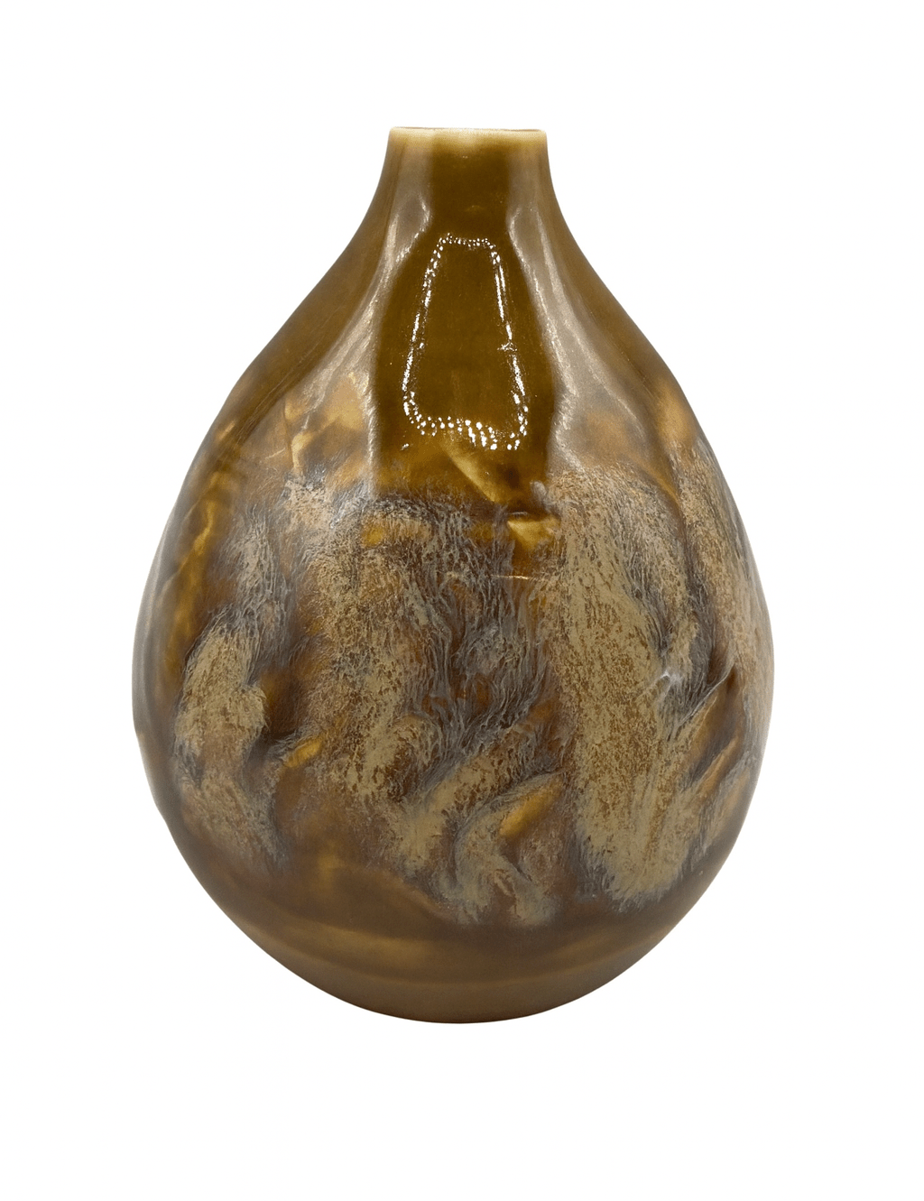 Vintage Mid Century Modern Drip Glaze Ceramic Bud Vase - BrownCeramicHOME DECORHUNTEDFOX - Brown ceramic vase with marbled design on a white background