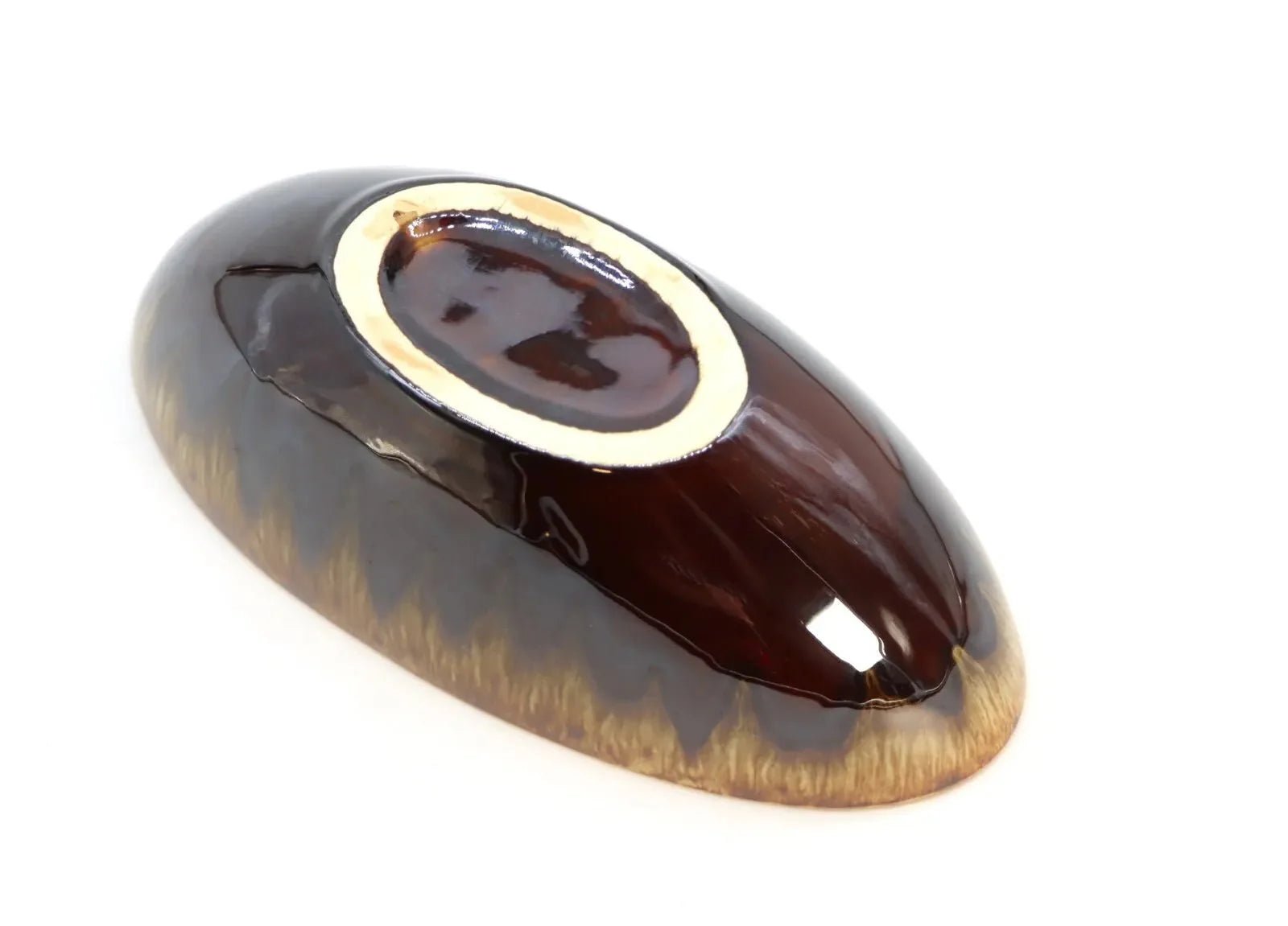 Vintage Pottery Brown Drip Glaze Oval Bowl - BrownCeramicHOME DECORHUNTEDFOX - Vintage Pottery Brown Drip Glaze Oval Bowl - HUNTEDFOX