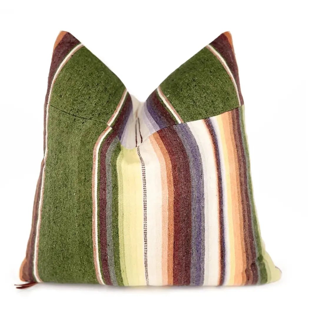 Vintage Green Striped Saltillo Accent Pillow