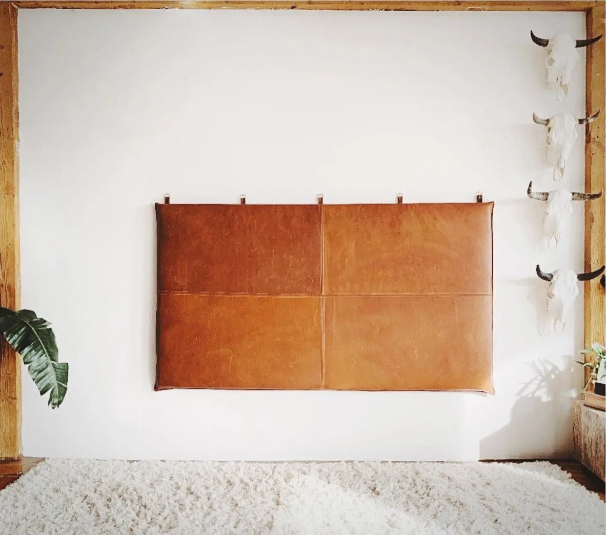 Wall Mount Bed | Classic Brown Leather Hanging Headboard | XL King | Wyoming & Alaskan King - BrownfurnitureheadboardHUNTEDFOX - Wall Mount Bed | Classic Brown Leather Hanging Headboard | XL King | Wyoming & Alaskan King