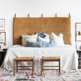 Wall Mount Bed | Classic Tan Aged Leather Hanging Headboard With Straps | Queen - King