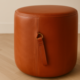 Ottoman | Signature Genuine Leather Round Foot Stool or Pouf With Handle