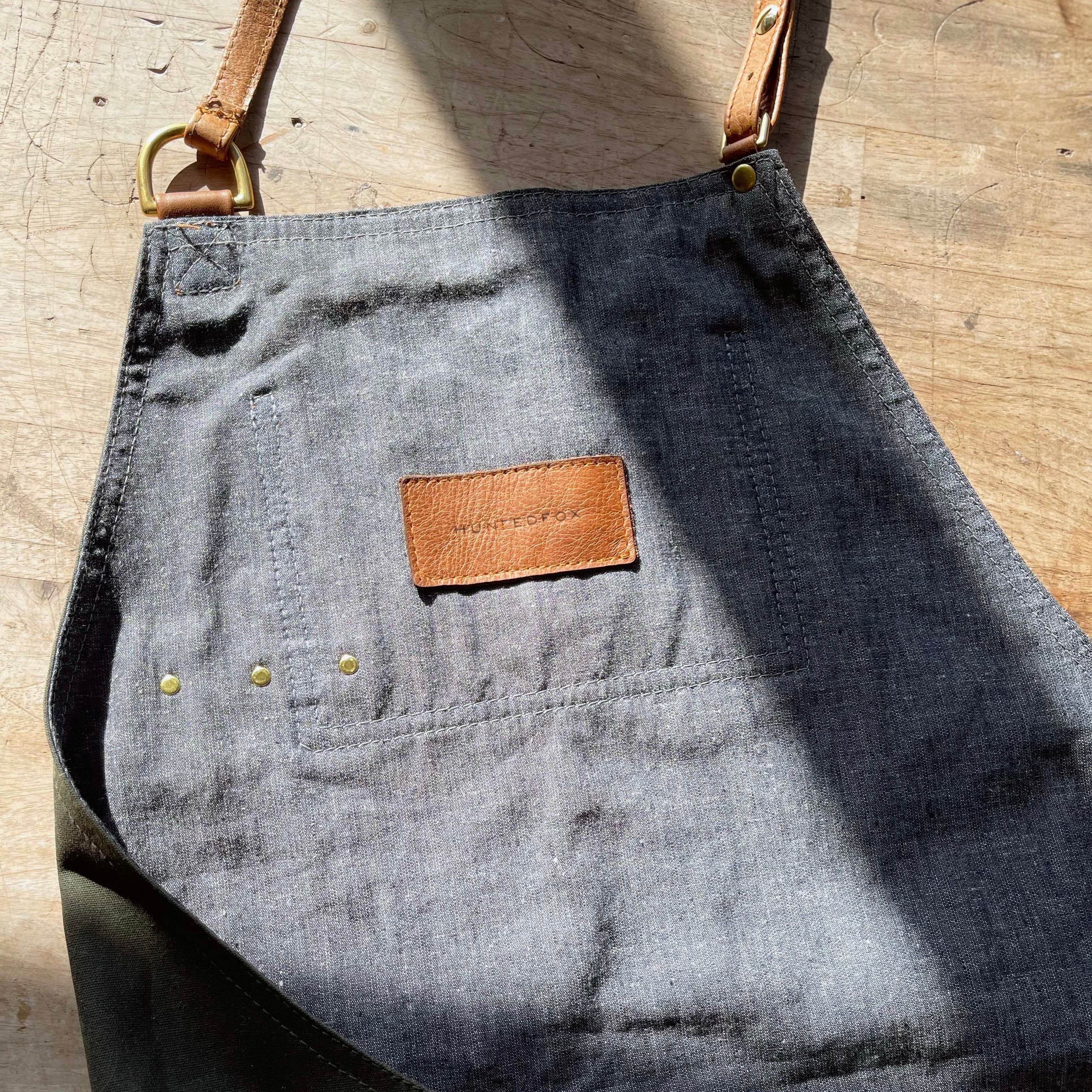 Custom Waxed Canvas Half Apron – Leather Trim Utility Belt for Baristas, Bartenders & Artists