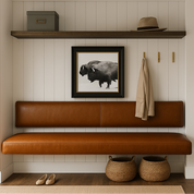 Floating Brown Leather Bench for Restaurant Dining, Entryway or Kitchen