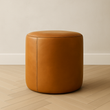 Ottoman | Classic Whiskey Brown Leather Foot Stool - Handcrafted Full-Grain Leather Pouf