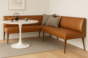 Whiskey Leather Corner Bench with Walnut Legs – Modern Dining - HUNTEDFOX - Whiskey Leather Corner Bench with Walnut Legs – Modern Dining