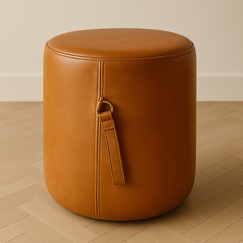 Ottoman | Signature Genuine Leather Round Foot Stool or Pouf With Handle