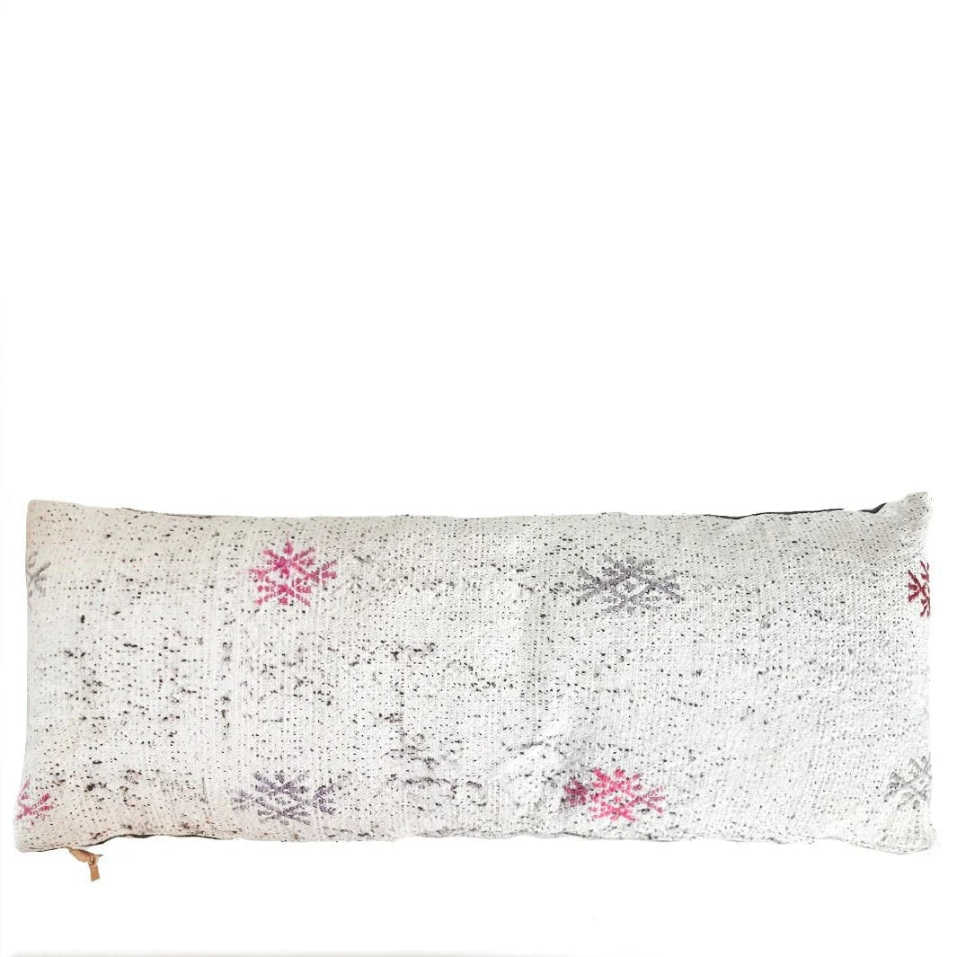 White Lumbar Pillow | Vintage Cushions for Modern Decor - long pillowlumbarOrangeHUNTEDFOX - Vintage - style embroidered pillow in ivory with multi - colored details for living room styling.