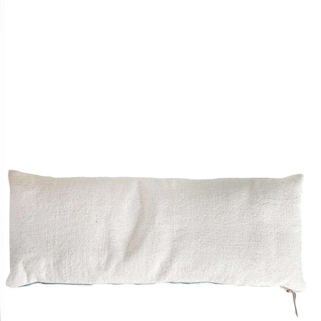White Lumbar Pillow | Vintage Cushions for Modern Decor - long pillowlumbarOrangeHUNTEDFOX - Vintage - style embroidered pillow in ivory with textured details for living room styling.